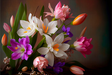 Obraz na płótnie Canvas Beautiful blooming spring flowers; generative AI