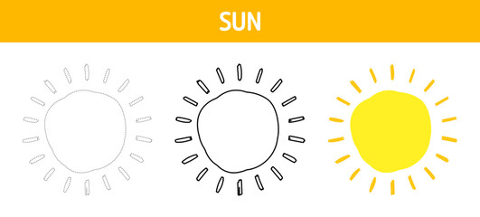 Sun tracing and coloring worksheet for kids