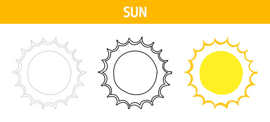 Sun tracing and coloring worksheet for kids