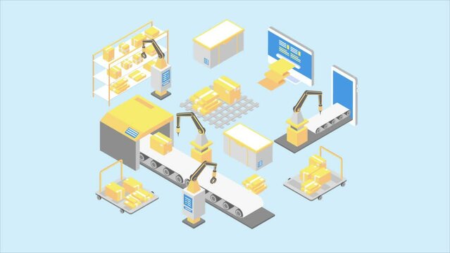 Factory animated isometric concept. Great for business, technology, education, communication, startup and company around the World. Factory illustration animation footage motion graphic.