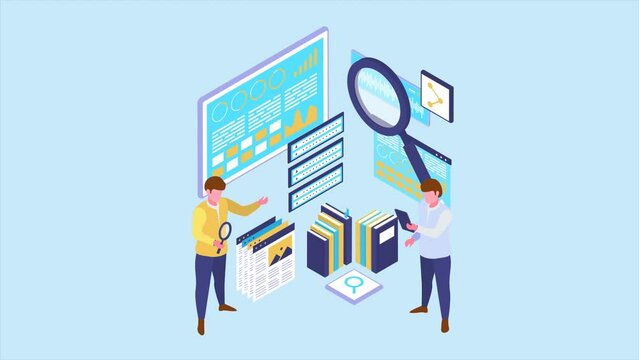 Information Technology animated isometric concept. Great for business, technology, education, communication, startup and company around the World. Information Technology illustration animation.