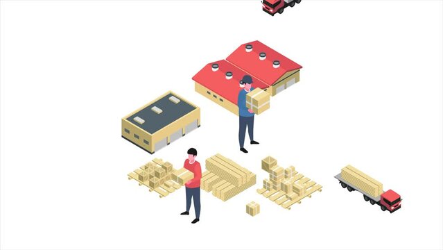 Warehouse Facility animated isometric concept. Great for business, technology, education, communication, startup and company around the World. Warehouse Facility illustration animation footage motion 