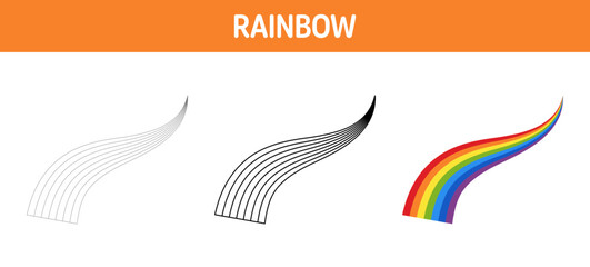Fototapeta na wymiar Rainbow tracing and coloring worksheet for kids
