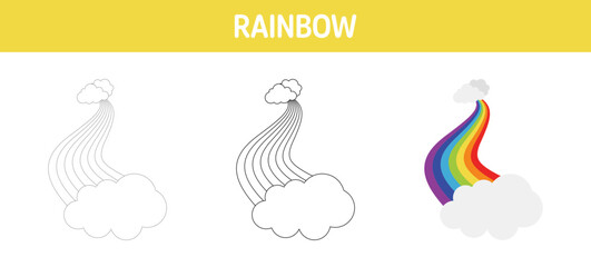 Rainbow tracing and coloring worksheet for kids
