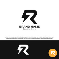 Initial Letter R Electric Logo. letter R overlap with the thunderbolt icon isolated on white background, Flat style Logo Design Template. creative letter R Electric logo, R logo - vector illustration