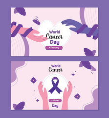set of clipart and for isolated collection of breast cancer awareness ribbons on purple background.