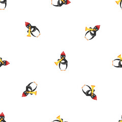 Penguin gold trumpet pattern seamless background texture repeat wallpaper geometric vector