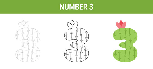 Number tracing and coloring worksheet for kids
