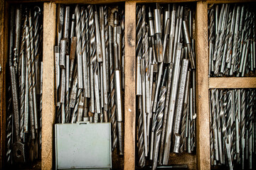 Various drill bits for drills. 