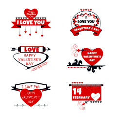 14 February Happy Valentine's day emblem, badges and logo set Vector Illustration.