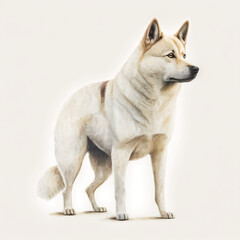 “Generative AI” Korean Jindo Dog digital illustration.