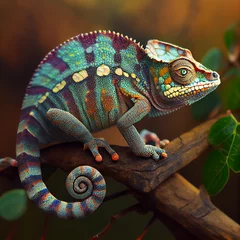 Foto op Canvas Striped Chameleon generative ai © Elka