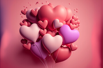 Valentine balloon hearts pink background, Illustration graphic design with generative AI.