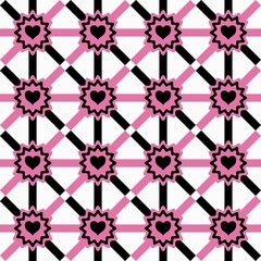 seamless pattern with flowers pink and white stripes pink background with hearts