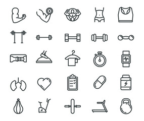 Fitness and gym icon set
