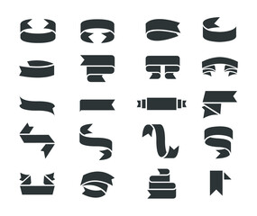 Ribbon icons set. Decorative Tape pictograms of gift decoration, creative modern decor.