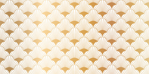 Luxury art deco seamless pattern background vector. Abstract elegant art nouveau with delicate golden geometric line vintage decorative minimalist texture style. Design for wallpaper, banner, card. © TWINS DESIGN STUDIO