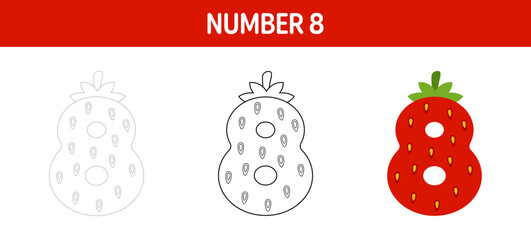Number tracing and coloring worksheet for kids