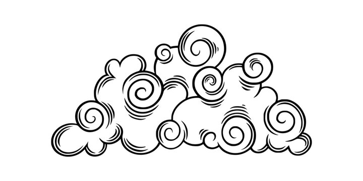 Chinese cloud in curly style. Graphic boho cloud for festive asian designs. Vector illustration isolated in white background