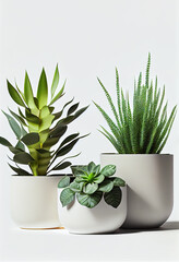 Minimalistic style, green ornamental plants on a white background