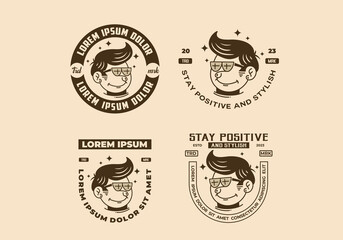 Illustration of a funny face man with retro hair wearing glasses
