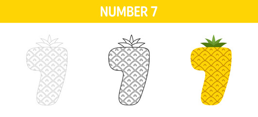 Number 5 tracing and coloring worksheet for kids