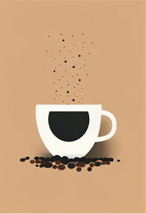 Minimalist coffee illustration surrounded by coffee beans, milk and steam.