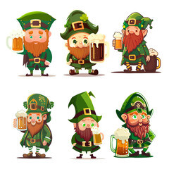 set vector illustration of red bearded man in green hat patrick day