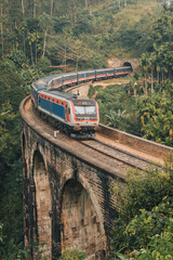 Fototapeta premium Ella, Sri Lanka - February 4th, 2022 : Train on the iconic Nine Arch Bridge Railway