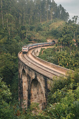 Ella, Sri Lanka - February 4th, 2022 : Train on the iconic Nine Arch Bridge Railway - obrazy, fototapety, plakaty