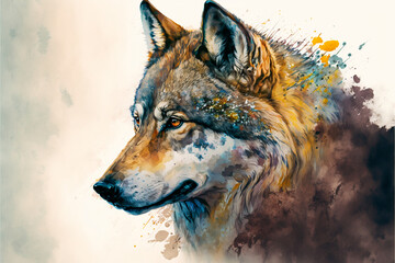 portrait of a Watercolor Wolf Painting, Generative AI