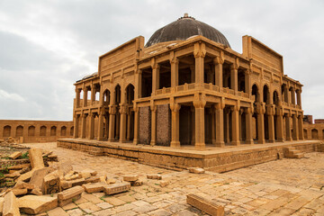 Ancient mausoleum at Makli Hill in Thatta, Pakistan. Necropolis, graveyard