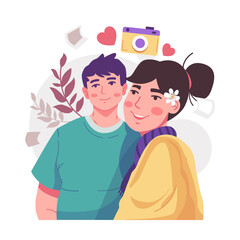 Romantic lovers are taking selfie with each other. Happy young couple portrait. Valentine's Day and Happy Anniversary concept.