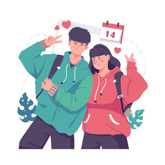 Young romantic man is taking photograph with his darling girlfriend on Valentine's Day. Happy young couple portrait. Happy Anniversary Concept.