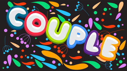 Couple. Word written with Children's font in cartoon style.