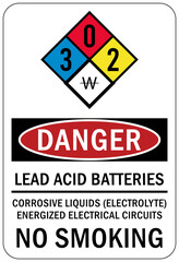 Lead warning hazard sign and label lead acid batterise