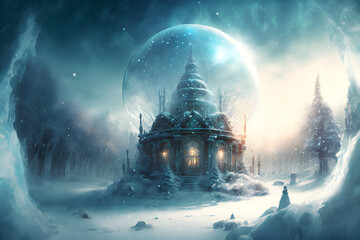 Snow blizzard in fantasy land with magic. Generative AI - obrazy, fototapety, plakaty