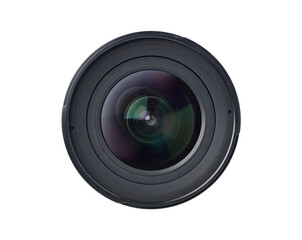 Front view of camera lens isolated on white background. Clipping path