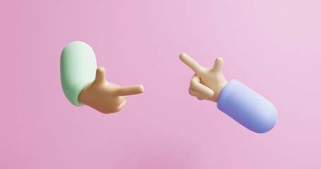 3d render of two hands in circular and straight pointing gesture pose