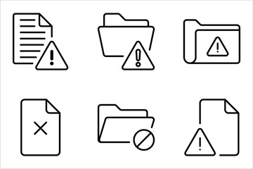Warning sign icons set. Problems with access, security, file transferring, data storage. vector illustration on white background
