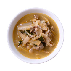 Local Thai food, Spicy banana stalk soup with pork in a bowl on transparent png