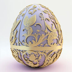 Ai generated Elegant luxurious Easter egg, decorated with rich baroque ornament, intricate golden details floral engraved leaves. Filigree arabesques on gift for holidays. isolated on white backgroun