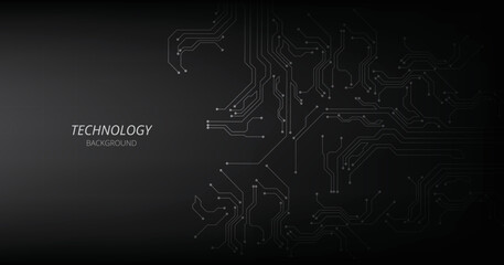 Grey circuit connection on black background. High-tech circuit board connection system. futuristic digital innovation background.