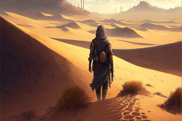 Lonely nomade famele in desert