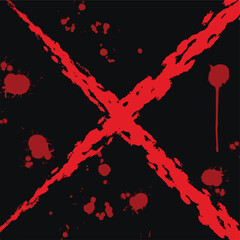 X red blood splatter textured brush stroke vector background isolated on black square template for social media post, textile and paper print, poster.