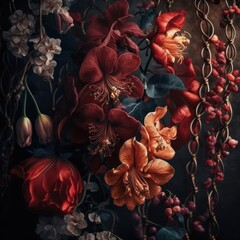 Red and Orange Flowers on Background AI