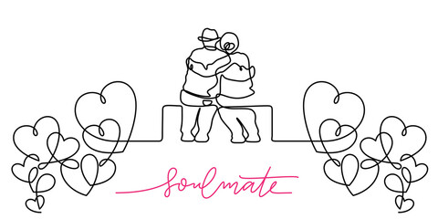 elder couple in continuous line drawing romantic
