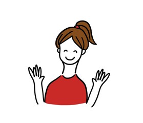 ポニーテール　女性上半身　両手を振る