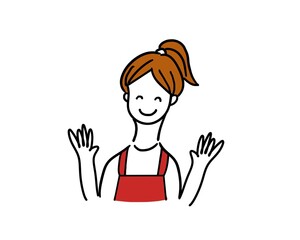 ポニーテール　女性上半身　両手を振る