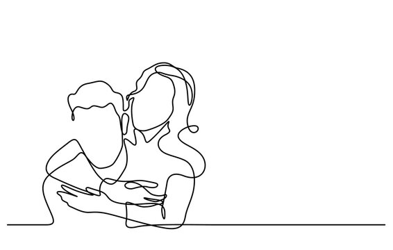 recommend clip art: happiness couple hug in continuous line drawing vector